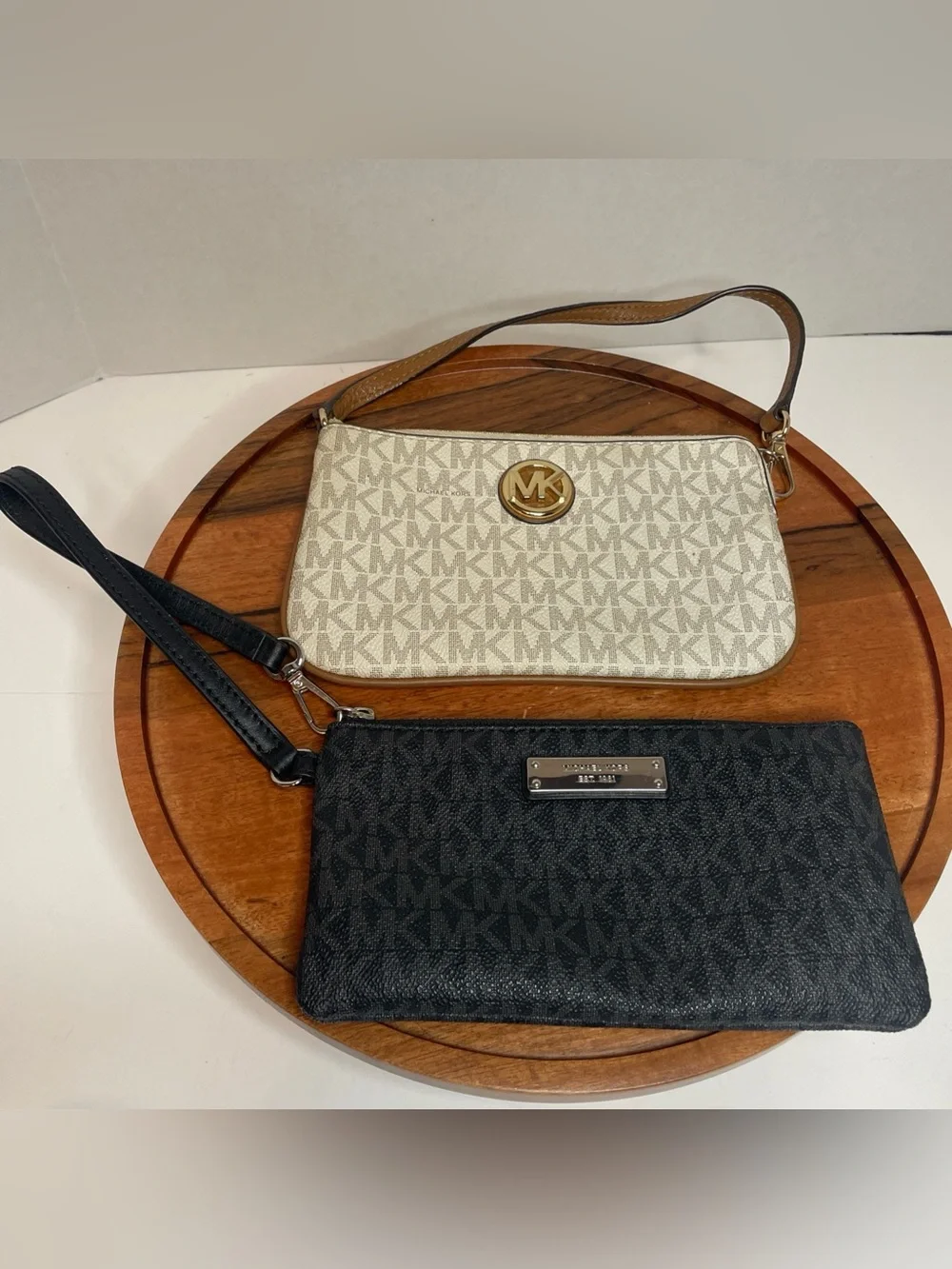 Michael Kors Neutral and Black Signature Wristlet Set of 2